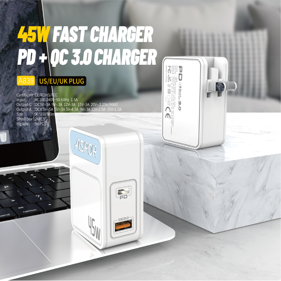 Aspor A839 45W Fast PD+QC Fast Charger