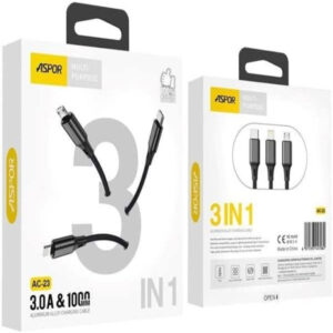 Aspor AC23 3 in 1 3.0A 1Mtr. Data Cable