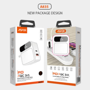 Aspor Home Charger PD + QC 3.0 Dual USB with LED Display (A835)