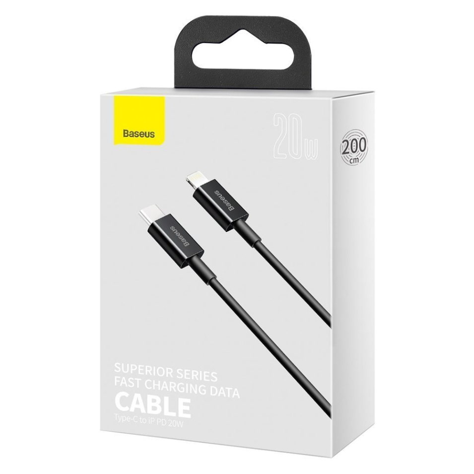 Baseus CATLYS-C01 2M 20W Type-C to Lighting Superior Series Fast Charging Data Cable - Black