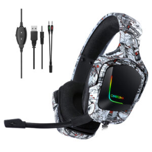 ONIKUMA K20 Wired Gaming Headsets With Microphone RGB Light - White